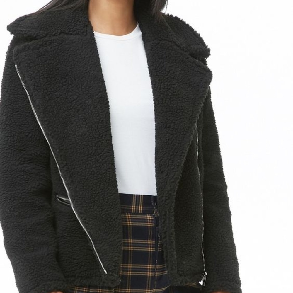 NWT Black Faux Shearling Moto Jacket